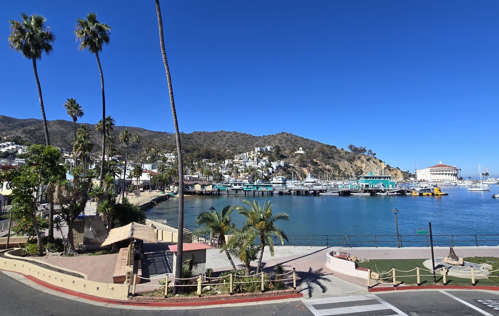 Avalon Harbor and the Catalina Casino building on Santa Catalina Island, California